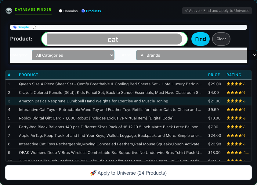 Universe Product Finder